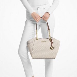 NWT Michael Kors Vanilla Jet Set Large Signature Logo Shoulder Bag
